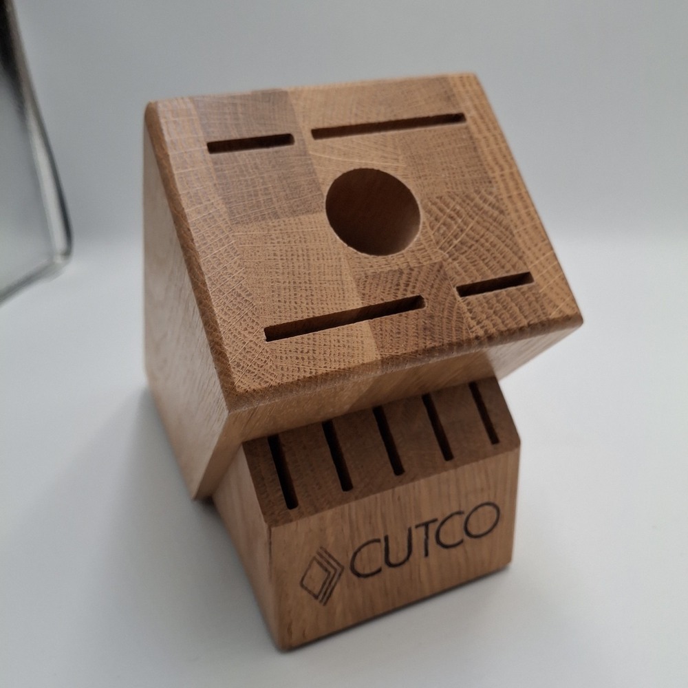 CUTCO 13-Slot Wood Knife Block Oak Holder Storage 12 Knives + Sharpener USA Made